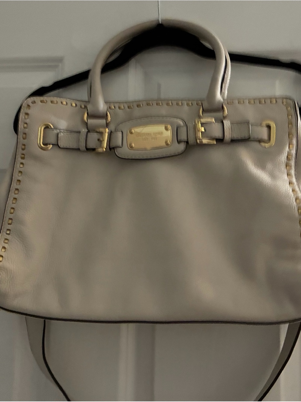 Michael Kors Cream Leather Satchel with Gold Hardware